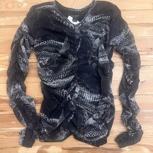 All Saints Black & Gray Snake-Print Ruched Long Sleeve Top
